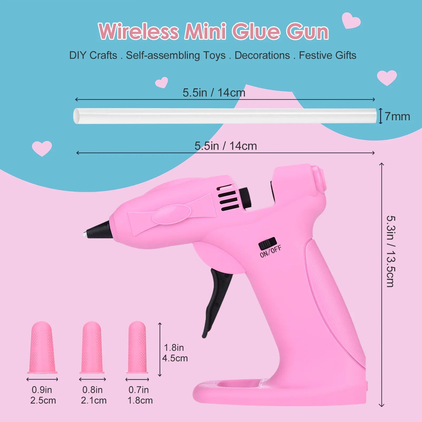 Uarter Hot Glue Gun Cordless Full Size 2600mAh USB Rechargeable LED Digital Hot Melt Glue Tool with Stand, 30 Glue Sticks 6 Finger Protectors Pink
