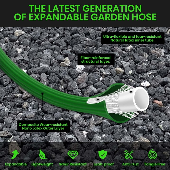 GVDV Garden Hose, 5/8 x 100ft Expandable Water Hose with Spray Nozzle, No Kink, Heavy Duty, 190Psi