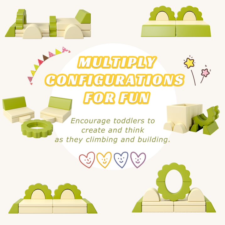 HSUNNS 10PCS Modular Kids Play Couch Set, Kids Sofa Couch with Soft PU Leather, Toddler Sofas for 0-3 Years, Certified by CPC, CPSIA and ASTM, Modular Toddler Couch for Playroom, Gift for Kids