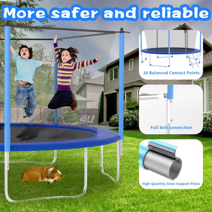 OVATOYS 1400LBS 14FT Trampoline for Adults and Kids,Trampoline with Enclosure,Basketball Hoop, Recreational Trampoline with Ladder, Heavy Duty Trampoline Capacity for 5 6 Kids