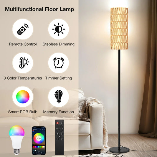 BLITZWILL Arc Floor Lamp with Remote Control, Smart APP Remote Standing Lamps with RGB Bulb,Dimmable, for Living Room Bedroom Office Corner