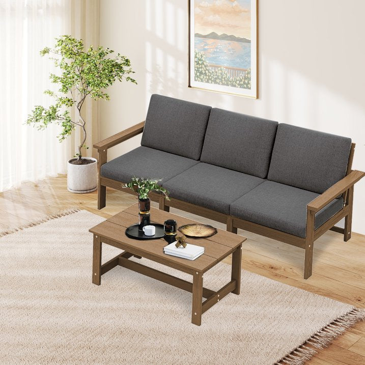 Outdoor Bar Table and Chairs Set, Adirondack Bar Chairs Set of 2 and Bar Height Table, All Weather HDPE Outdoor Patio Bar Set, Brown