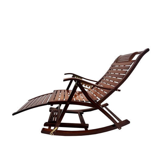 SUSUZI Folding Reclining Chair, Bamboo Rocking Chair for Indoor and Outdoor Patio Lawn,Supports Up to 300lbs, Brown