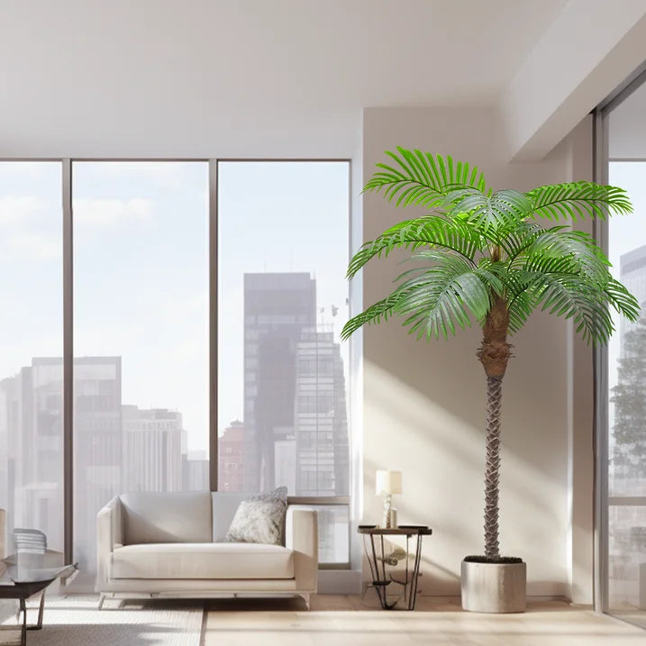 Anting Artificial Palm Tree 7.5ft Tall Trees Plants 15 Leaves 90in Outdoor Palm Trees for Outside Patio Trees for Decor (Set of 2)