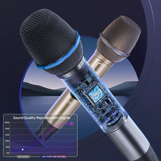 JYX Wireless Microphone, Dual Dynamic Microphone, Professional UHF Metal Mic for Karaoke Singing, Speech