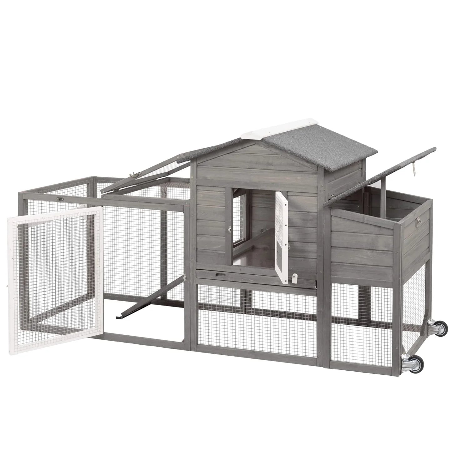 PETSCOSSET 78.7" Chicken Coop with Run Large Wooden Chicken House with Wheels, Combinable, Gray