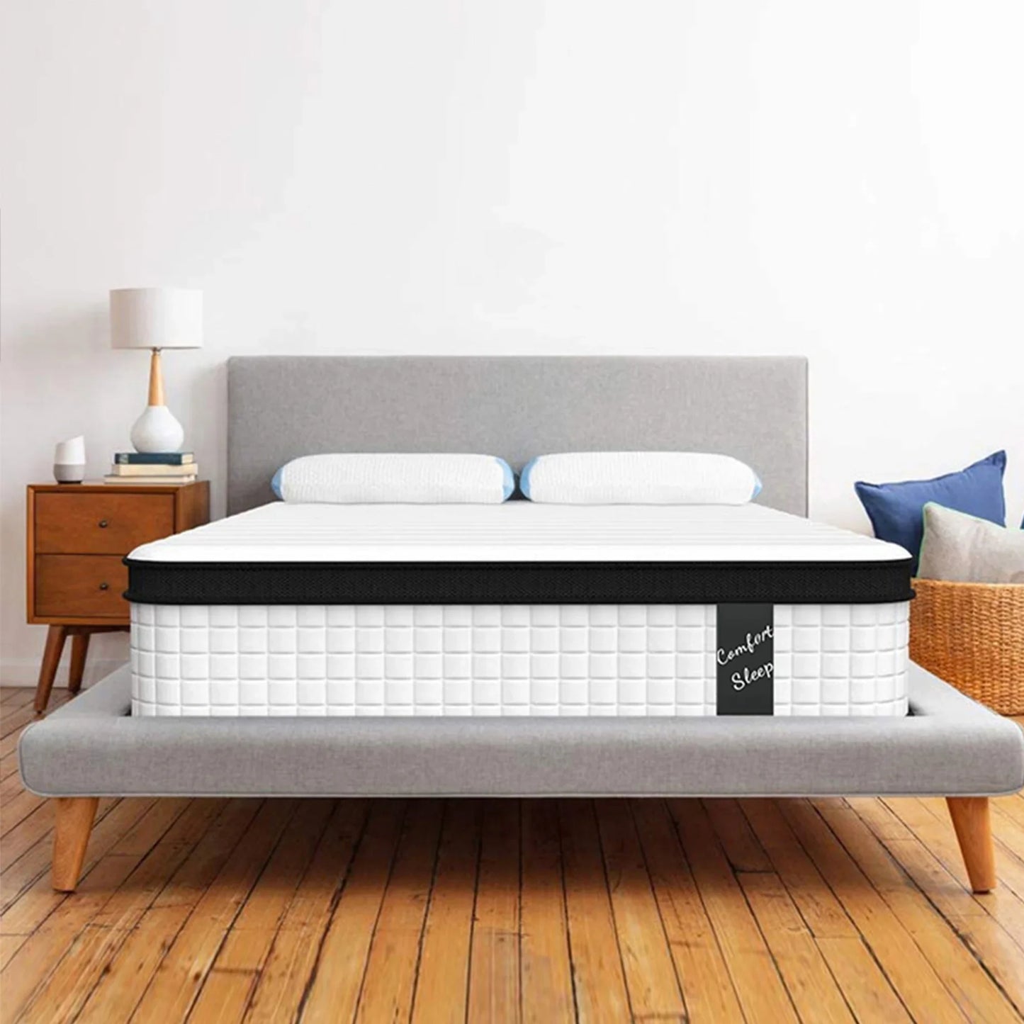 PAPROOS 12" Twin Size Mattress, Cooling Memory Foam Hybrid Mattress in a Box, Individual Pocket Spring Mattress with Breathable Knitted Fabric Cover, CertiPUR-US, White/Black
