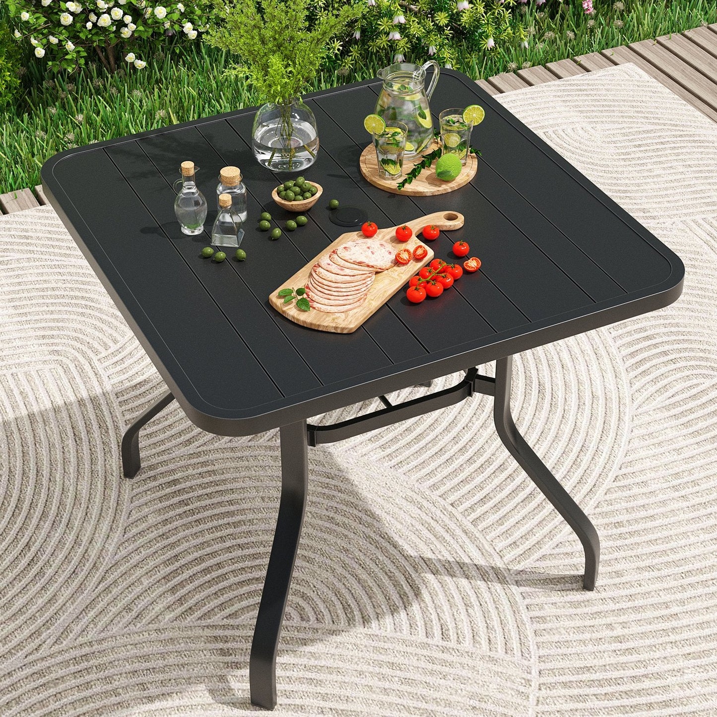 Farini Patio Dining Table 35"x35", Square Outdoor Dining Table with 1.57" Umbrella Hole for Patio Graden Backyard and Poolside