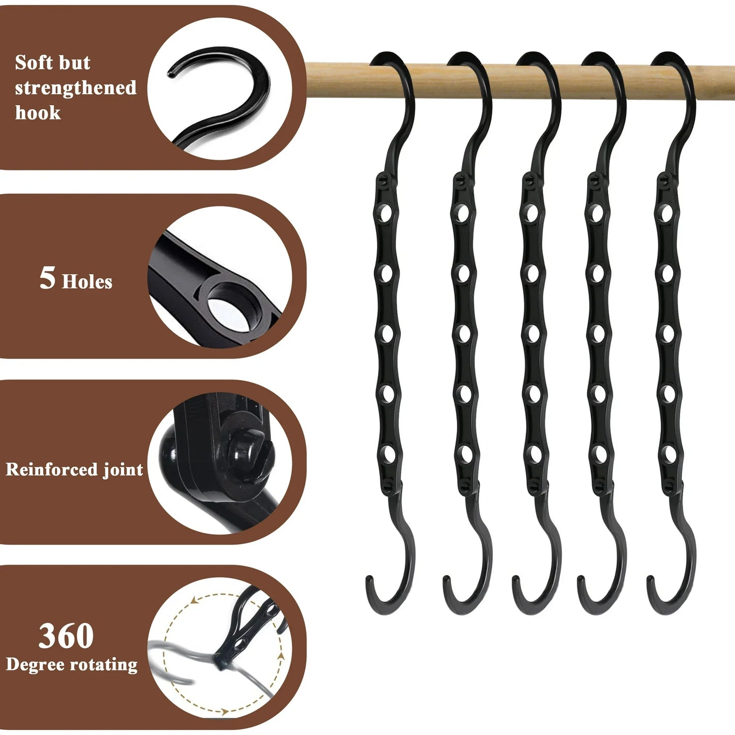 Aovky Space Saving Hangers for Clothes, 10 Pack Black Magic Hangers, 5 Holes Sturdy Plastic Hanging Closet Organizer and Storage, Shirt Hangers Space Saving, College Dorm Room Essentials