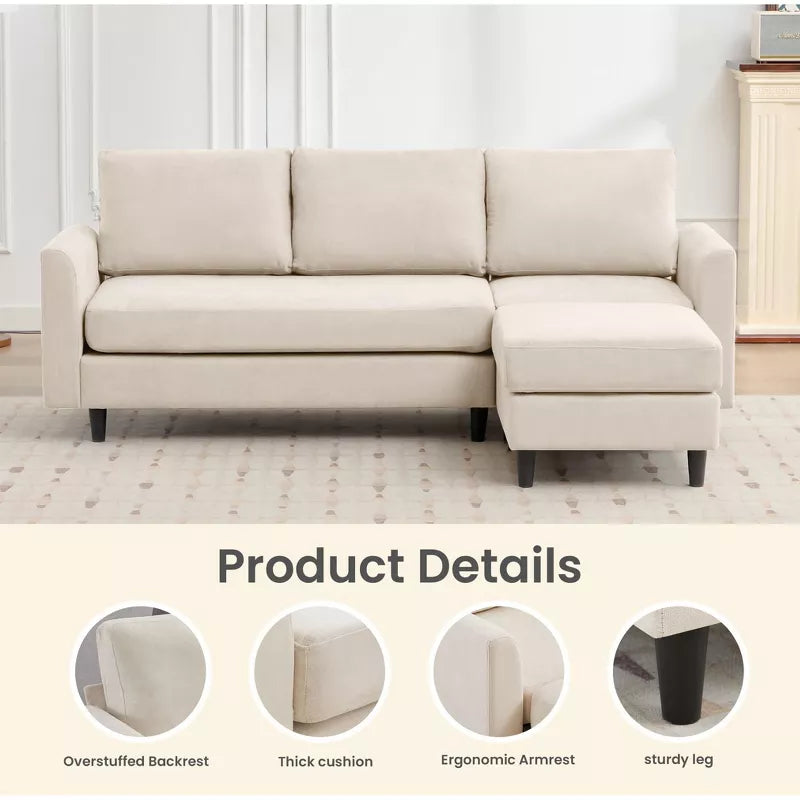 Hyleory L Shaped Sectional Sofa Breathable Soft Fabric in Simple Warm Design