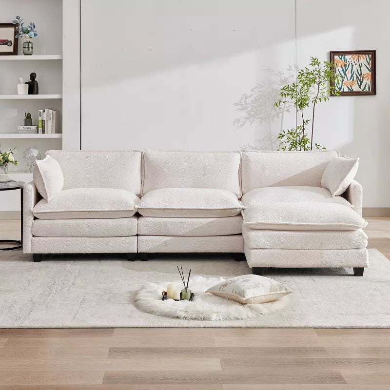 HYLEORY Circle Velvet U-Shaped Sectional Sofa , Indoor Furniture Convertible Modular Sectional Sofa Set with 2 Ottomans for Living Room