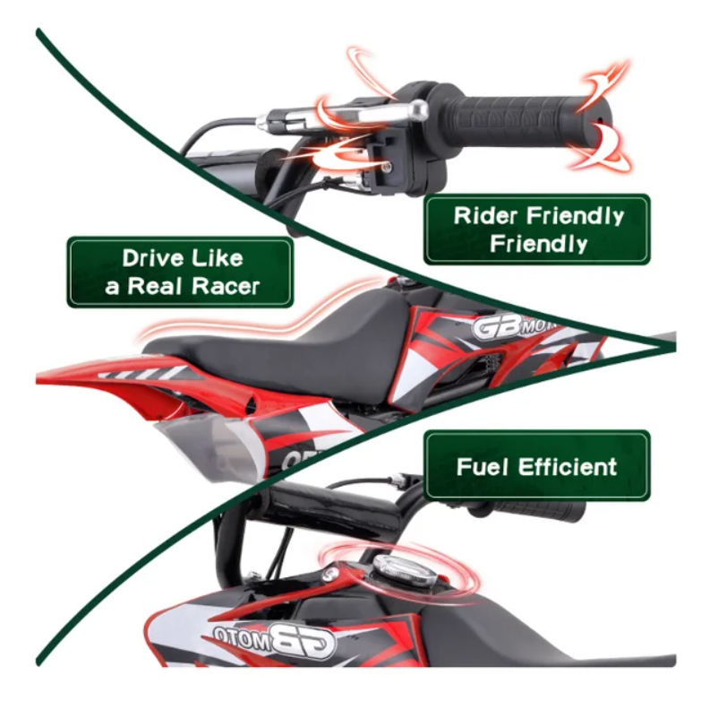 Hoverheart Gas Dirt Bike, 50cc 4 Stroke Gas Powered Kids Off Road Motorcycle (Model DB4S004) with Off Road Tire, Suspensions, Disc Brakes, Max Load 165Lbs, Up to 25Mph, NO OIL MIX REQUIRED