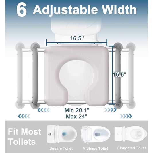 ZOTO Toilet Seat Risers for Seniors, 400 LBS Raised Toilet Seat, Toilet Riser with Handles, Handicap Elevated Toilet Seat with Adjustable Height & Width for Elderly, Pregnant