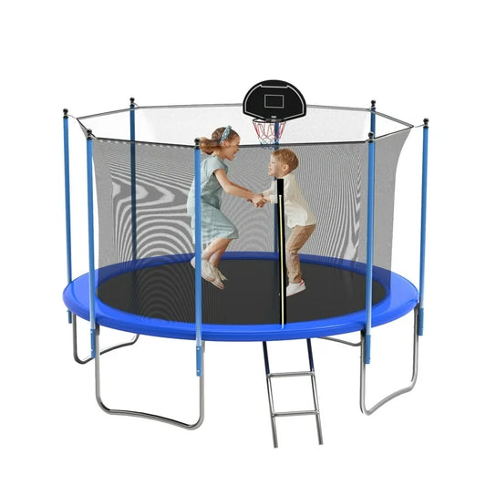 OVATOYS 1200LBS 12FT Trampoline for Adults and Kids,Trampoline with Enclosure,Basketball Hoop, Recreational Trampoline with Ladder, Heavy Duty Trampoline Capacity for 5 6 Kids