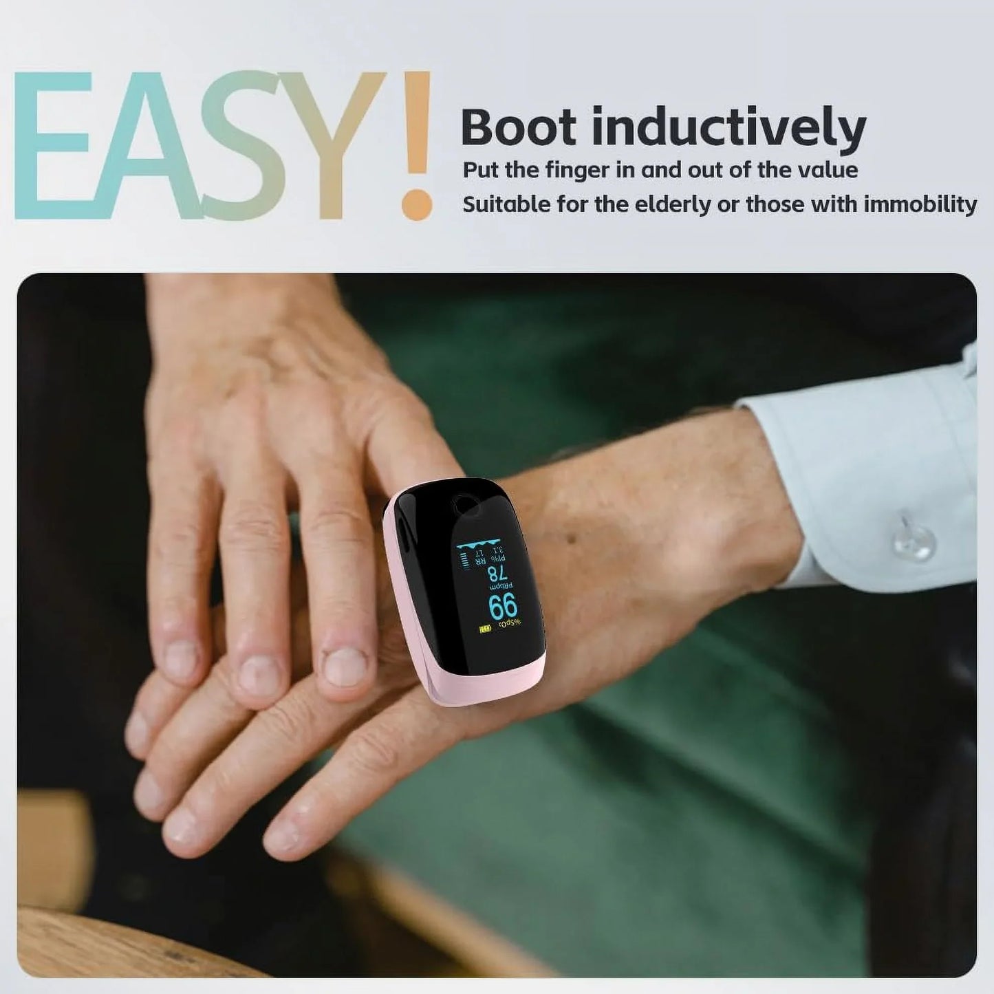 SUWU Rechargeable Pulse Oximeter Fingertip Oxygen Monitoring Fingertips with SpO2 Pulse Rate and PI RR OLED Precision Rapid Oximeter SpO2 Readings Outdoor Sports Home (Pink)