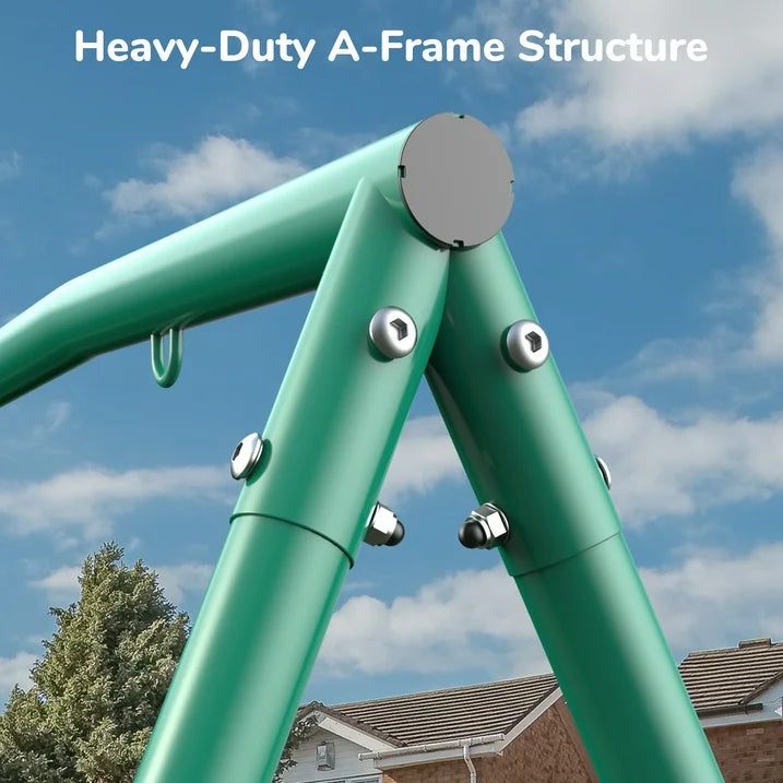 Trekassy Kids Swing Set with Saucer Swing Belt Seat, 440lbs Capacity Heavy Duty A Frame Metal Stand for Backyard, Outdoor Playground Safe Durable
