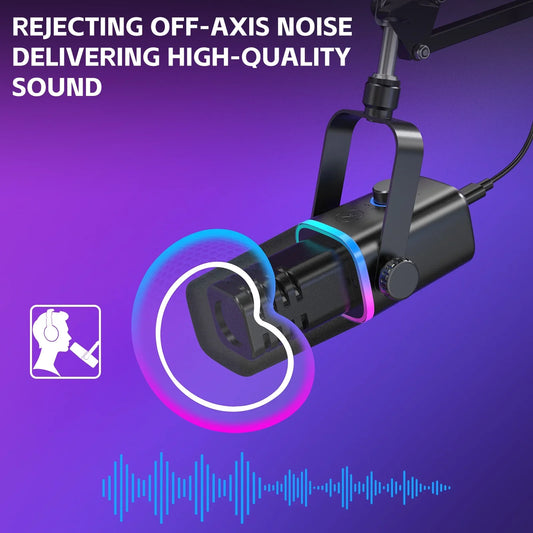 ZealSound XLR/USB Dynamic Microphone for Gaming Podcast,Mic for iPhone Phone PC Computer Gaming Streaming Microphone with RGB Light,Mute Button,Mic Gain,Headphones Jack,Boom Arm Stand,Singing YouTube