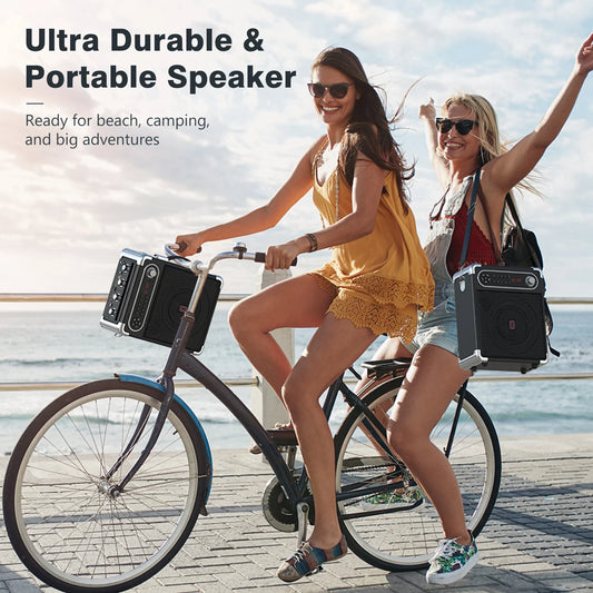 FanFun Bluetooth Speaker with Lights, 12H Playing Time Portable Speaker with Subwoofer/Tweeter, PA System Speaker with Two Wireless Microphones for Home Party, Black