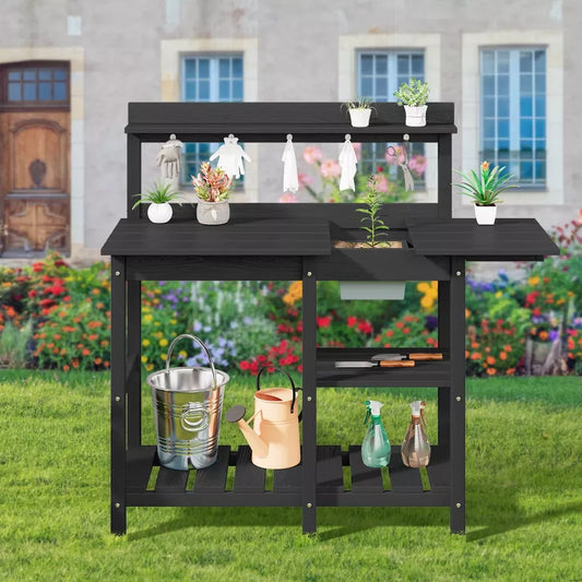 Hyleory HDPE Weather-Resistant Potting Bench Table with Storage Shelf