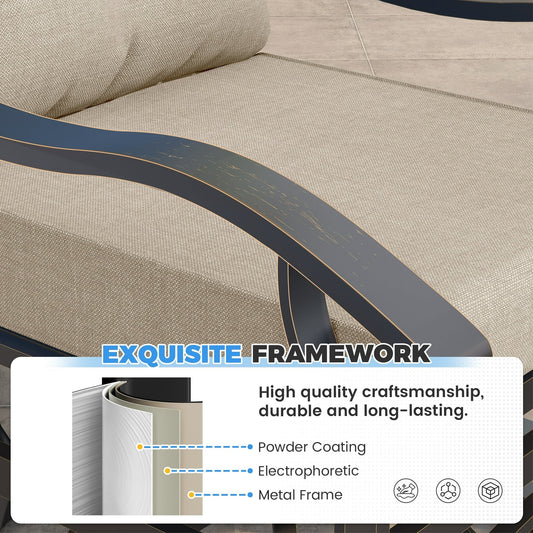 UDPATIO Outdoor Swivel Rocker Chairs, 3 Piece Metal Patio Rocking Chairs with Padded Cushions Patio Bistro Furniture Set with Side Table for Porch Balcony Backyard, Beige