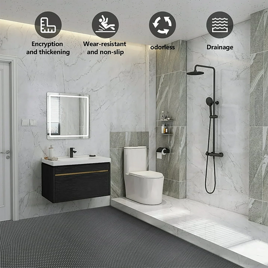 OVYEOFR 3 X 10 ft Non-Slip Hollow Mesh Drainage Mat , PVC Floor Mat for Bathroom Kitchen Restaurant Garage Hotel Winter Wet Area, Grey