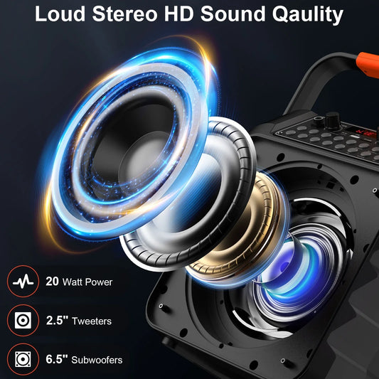 FanFun Bluetooth Speaker, 20W Powerful Sound and Deep Bass Party Speaker with 2 Microphones, 8H Playtime Portable Speaker for Home Outdoor and Party