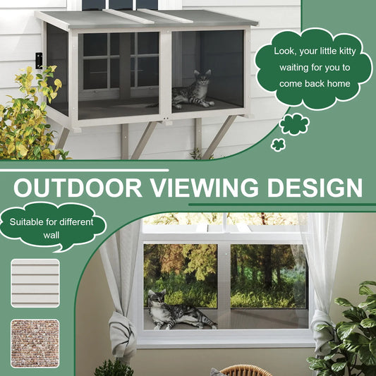 PETSCOSSET Cat Window Box, Window Catio Outdoor Enclosure for Sunbathing, Napping & Bird Watching