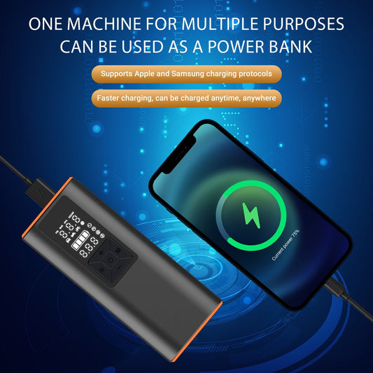 Portable Tire Inflator - 150 PSI Cordless Air Compressor with Pressure Gauge & LED Light, 3X Faster Inflation - for Car, Bike & Motorcycle Tires - Suitable for Roadside Emergencies & Travel