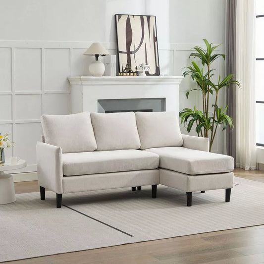Hyleory 3-Seater L-Shaped Sectional Sofa with Chaise, Small Linen-Look Fabric Couch for Living Room or Studio