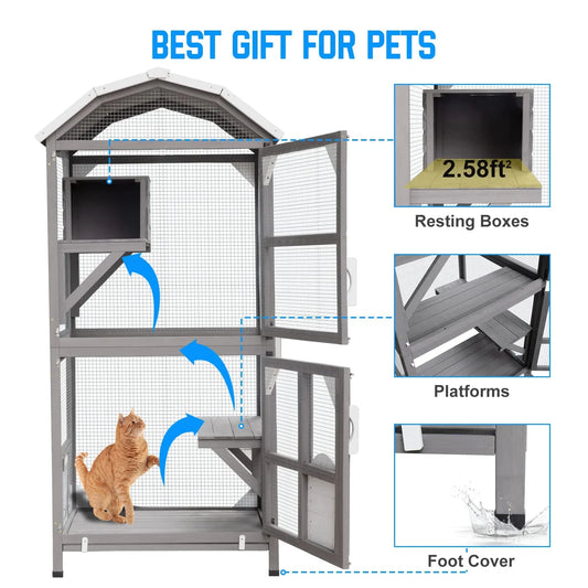PETSCOSSET Cat House Outdoor Cat Enclosure Catio with Platforms