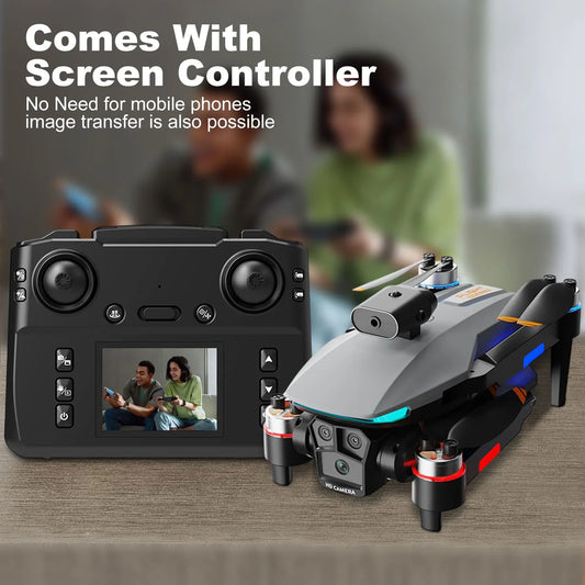 BeePrincess 1080P HD Drone with Screen Controller, Brushless Motor, Obstacle Avoidance, Gesture Control, Optical Flow, One-Key Return, 2 Batteries – Ideal for Beginners, Adults & Kids (Gray)