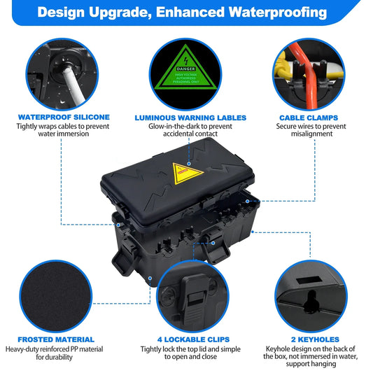 PhiloDeco Medium Outdoor Electrical Box (11.5*6.8*5 inch), IP54 Waterproof Extension Cord Cover Weatherproof, Protect Outlet, Plug, Socket, Timer, Power Strip, Holiday Light Decoration, Black