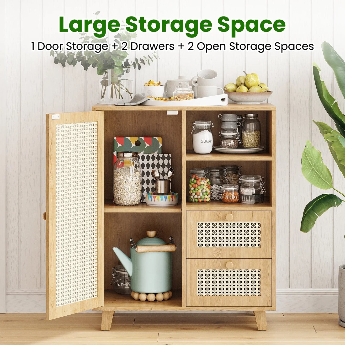 Farini Sideboard Buffet Cabinet, Accent Cabinet with Drawers and Adjustable Shelf for Kitchen, Living Room, Entryway, Nature