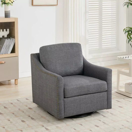 Hyleory Comfortable Linen Swivel Chair Studded Accents, Smooth Rotation