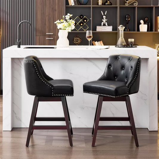 Hyleory Chic 360 degree Rotating Bar Stool Premium PU Leather Seat Solid Wood Frame for Timeless Elegance