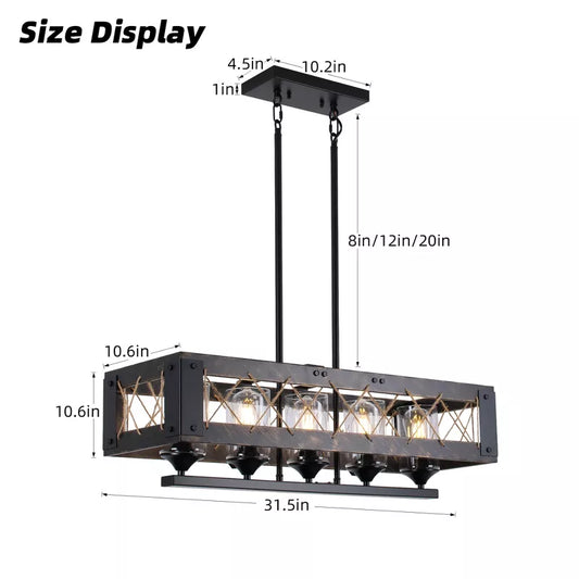 HBEZON 31.5 Pendant Light, 5 Light Height Adjustable Industrial Metal Chandelier for Kitchen Island, Dining Room, Foyer