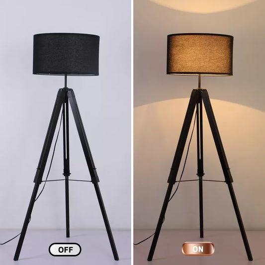 HBEZON 58 Tripod Floor Lamp, Height Adjustable Rubber Wood Standing Lamp with Foot Switch for Living Room, Bedroom, Office