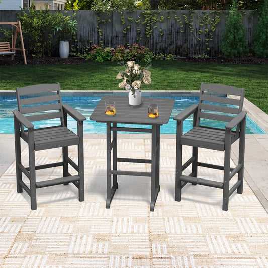 HDPE Outdoor Patio Bar Set, Tall Adirondack Bar Chair and Table Set, Grey