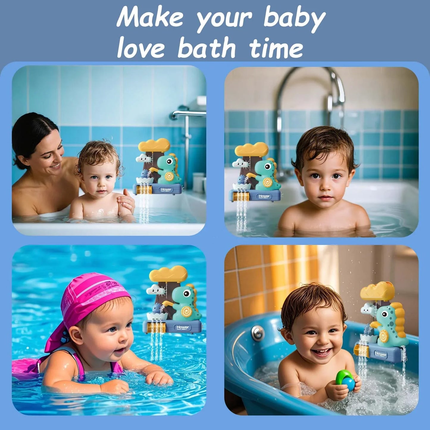 QXQ Baby Bath Toys 3 5, Dinosaur Bathtub Water Play Shower Toy for Toddlers Age 2 4, Fun Suction Cup Bath Toys for Kids Boys Girl Birthday (Ladle Color Random)