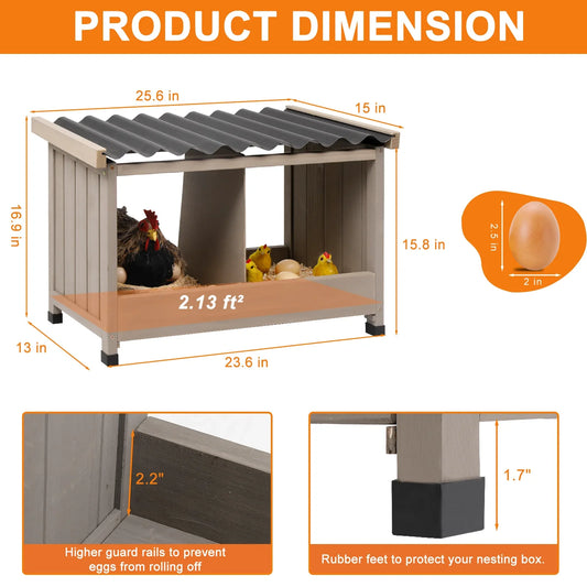 PETSCOSSET Nesting Boxes for Chickens, Double Nesting Box with PVC Roof