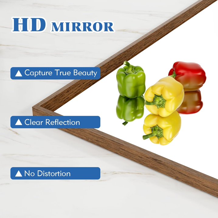 Swafrrt 22 x 30 Bathroom Wall Mirror with Walnut Wood Grain Framed, Vanity Mirror Anti Rust, Anti Fog, Waterproof