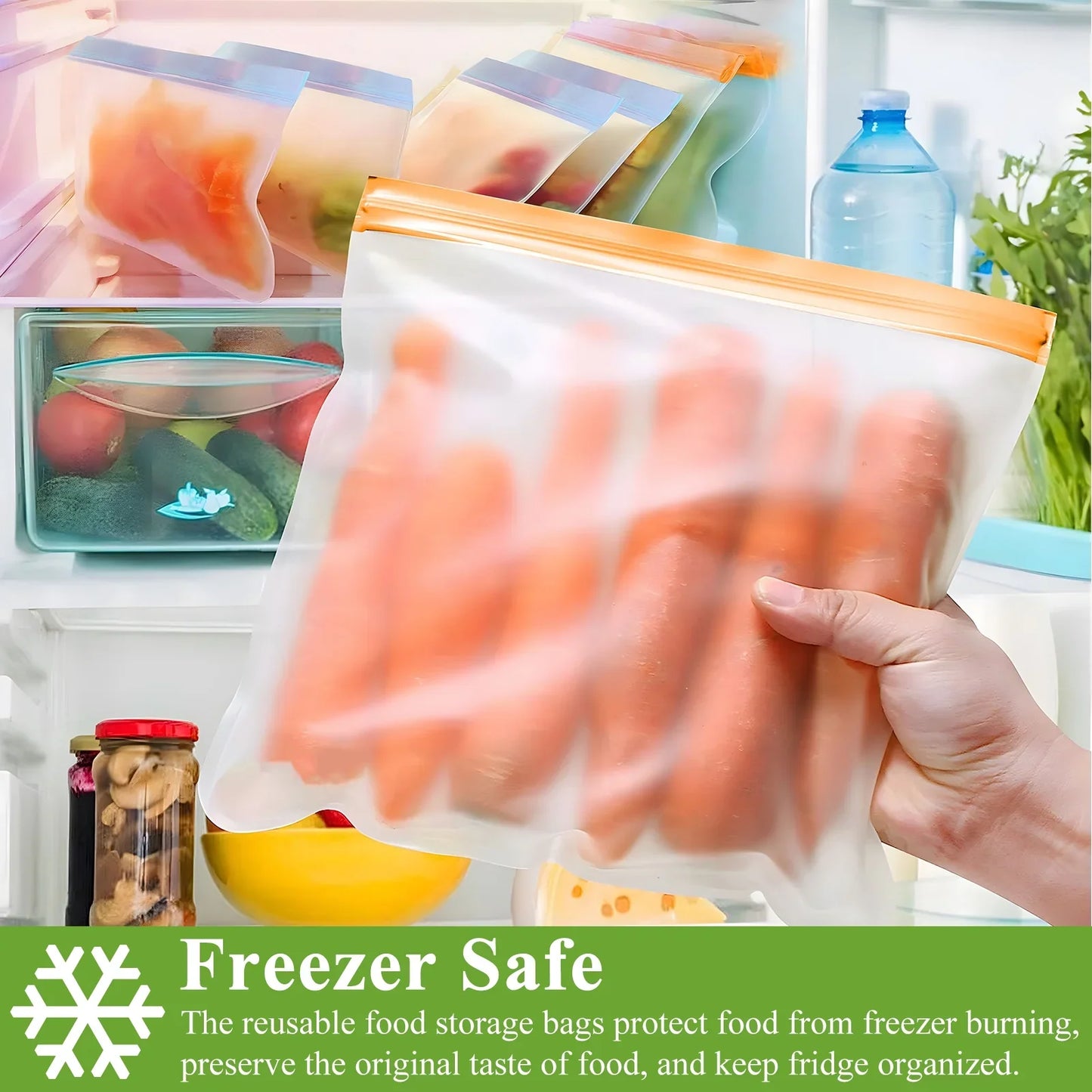 12 Pack Reusable Freezer Bags, Reusable Gallon Food Storage Bags Leakproof Bags Silicone for home