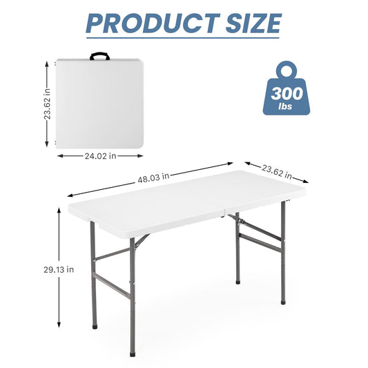 ZUNMOS 4FT Folding Table with Handles for Parties, Banquets, Backyard Events, White
