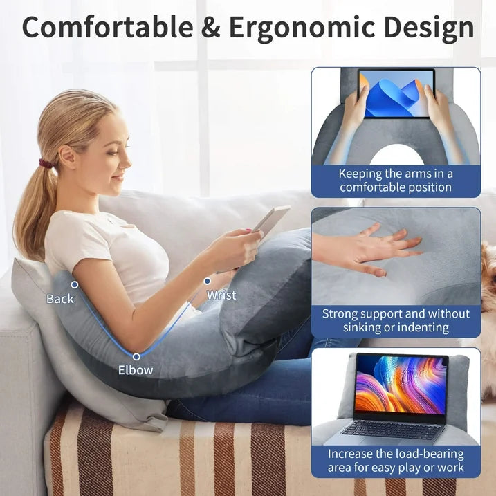 Sentryse Reading Gaming Pillow, Lap Desk Pillow Arm Support Pillow for Reading Gaming Working Crocheting, Grey