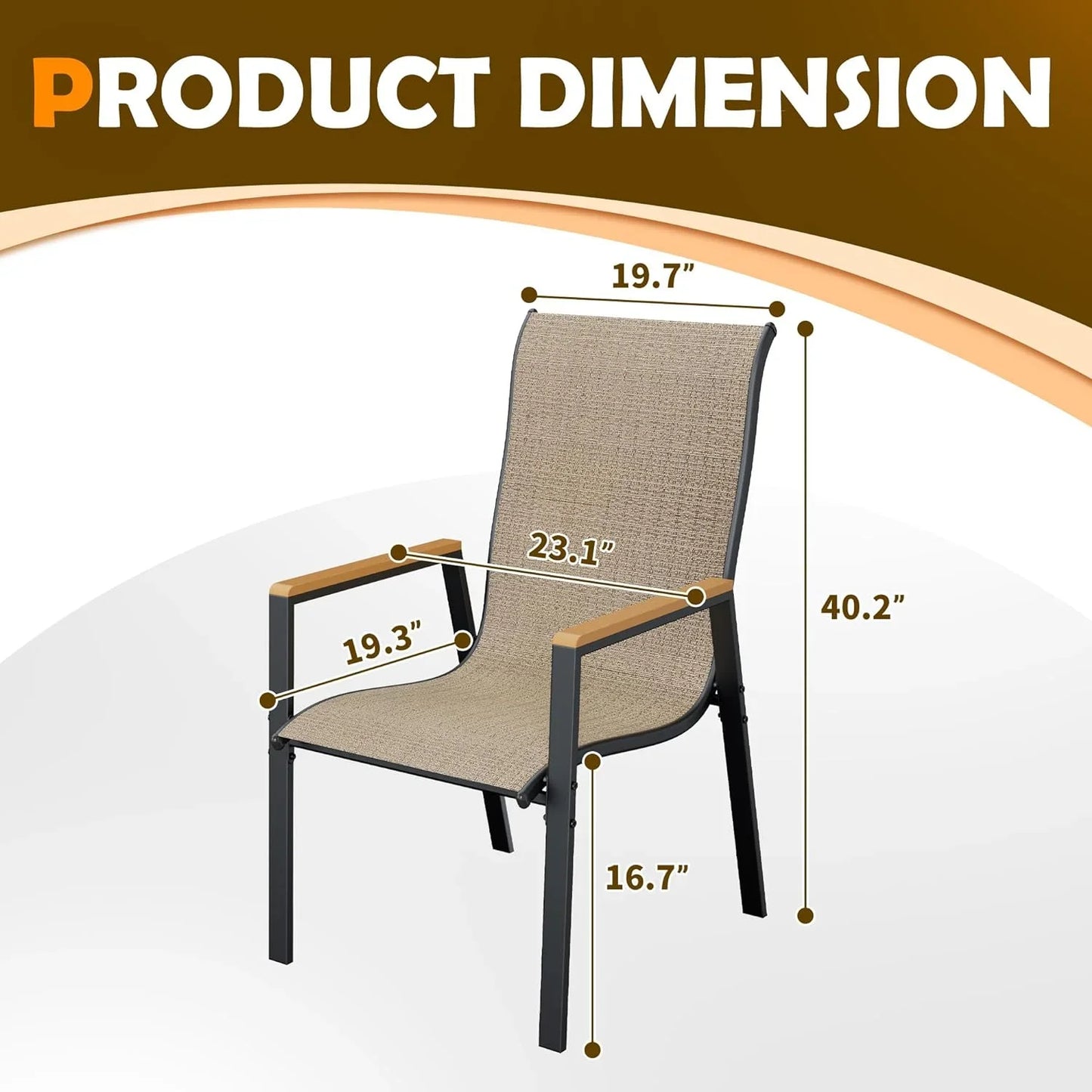 UDPATIO Patio Chairs Set of 2, Outdoor Dining Chairs with Textilene, Metal Frame for Garden,Khaki