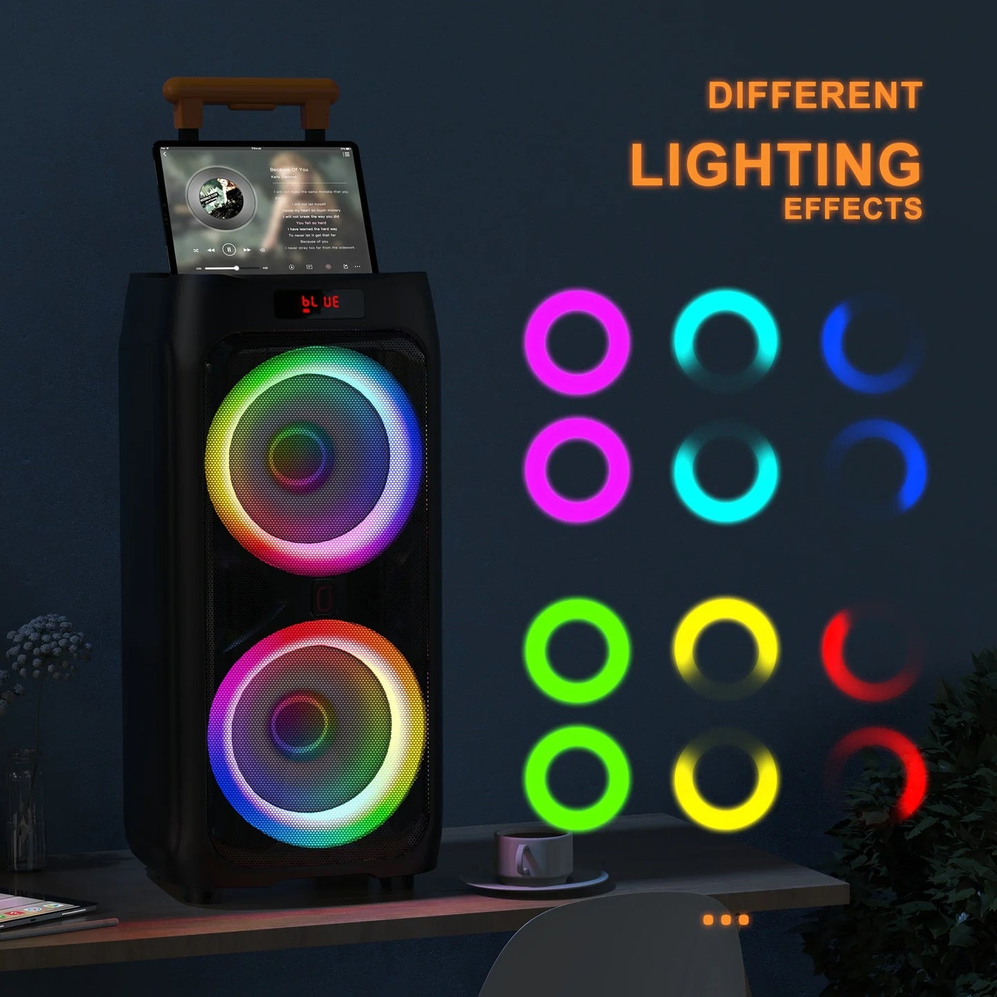 FanFun Large Party Speaker, 8" Big Bluetooth Party Speaker with 500W Peak Power, PA System with LED Disco Light, Rolling Wheels and Trolley, Perfect for Outdoor Home