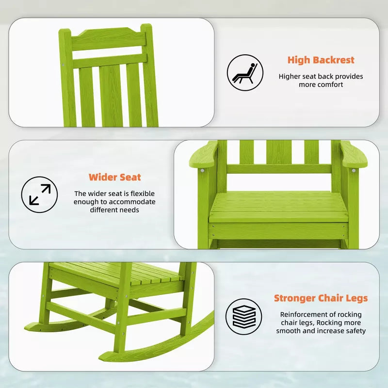Hyleory HDPE Modern Resin Rocking Chair, Extra Wide Outdoor Adirondack Chair