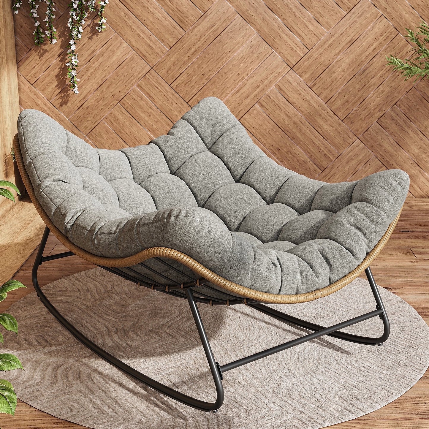 UDPATIO Outdoor Patio Wicker Papasan Chair with 360-Degree Swivel and soft Cushion.
