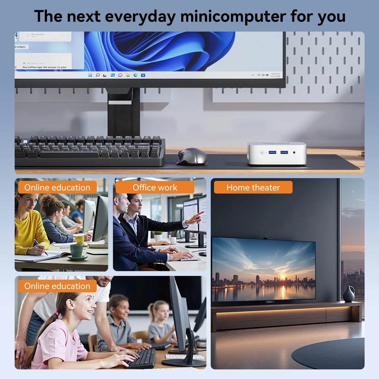 NIPOGI V1 Mini Desktop Computer, Intel n97, 16GB RAM, 512GB SSD, Silver, New