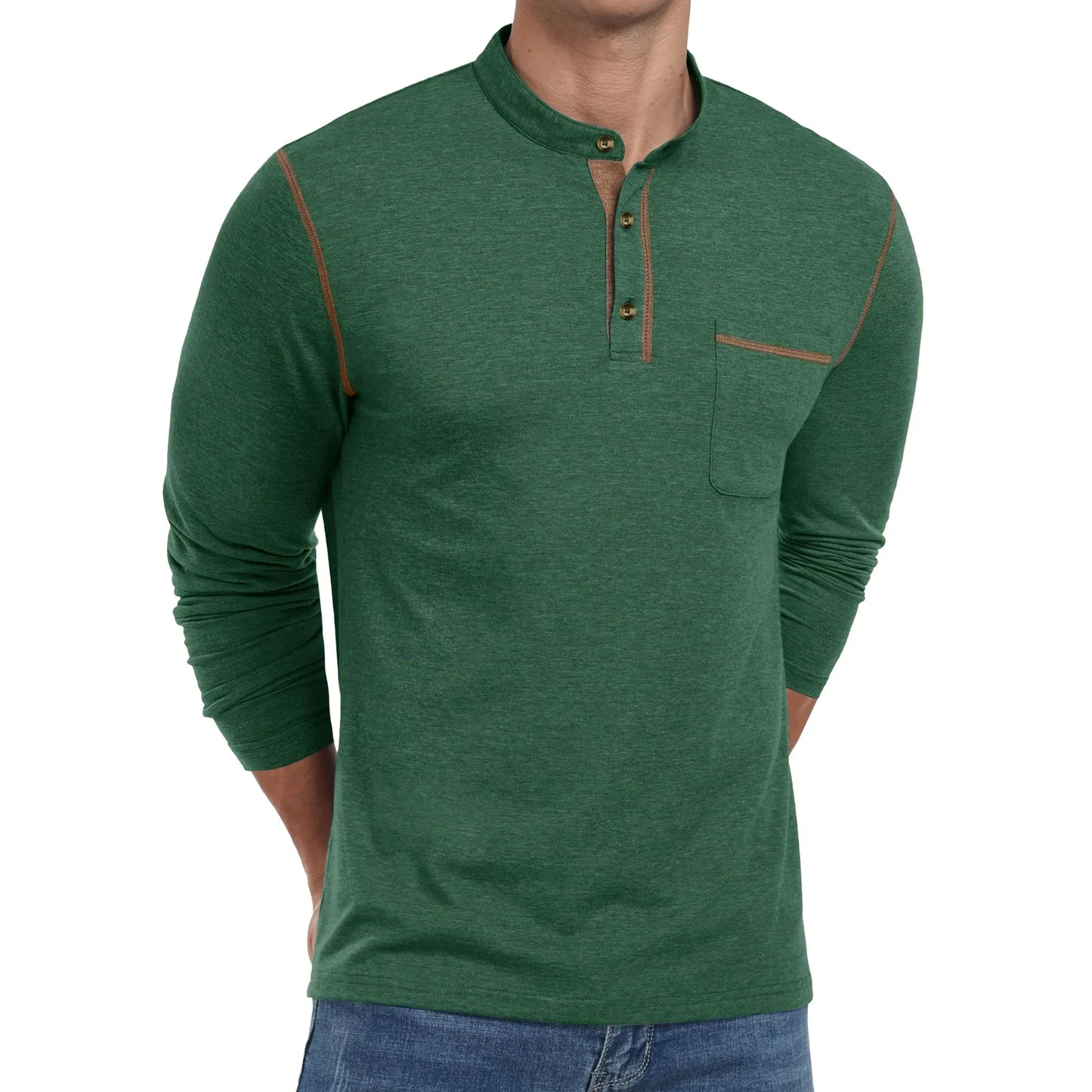 Thrilos Mens Henley Shirts Long Sleeve Casual Tops Lightweight Pullover Shirt Button Cotton T-Shirt with Pocket